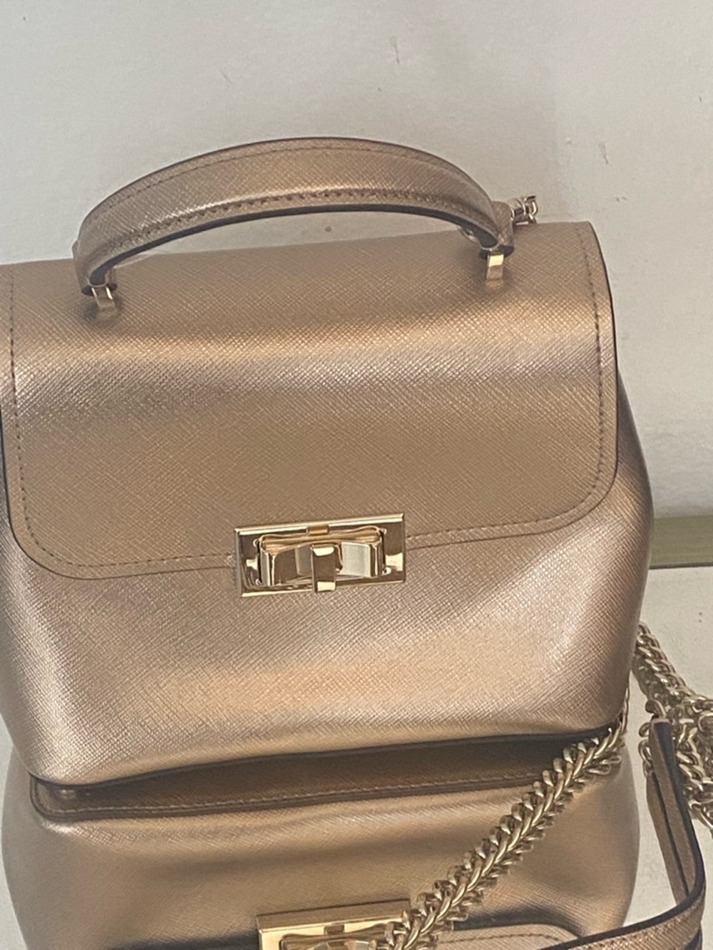 kate spade Metallic Rose Gold Top-Handle Satchel with Chain Strap